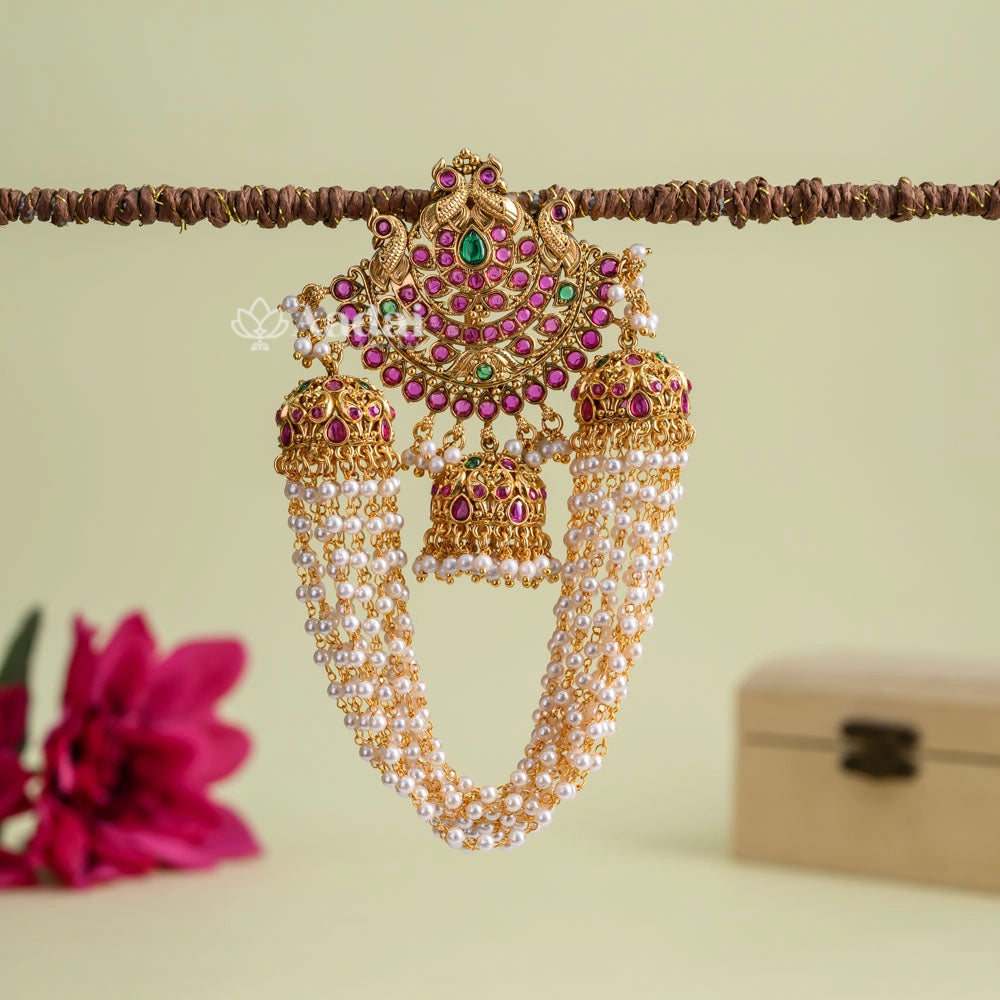 Dual Peacock Jada Billai Cluster Pearl