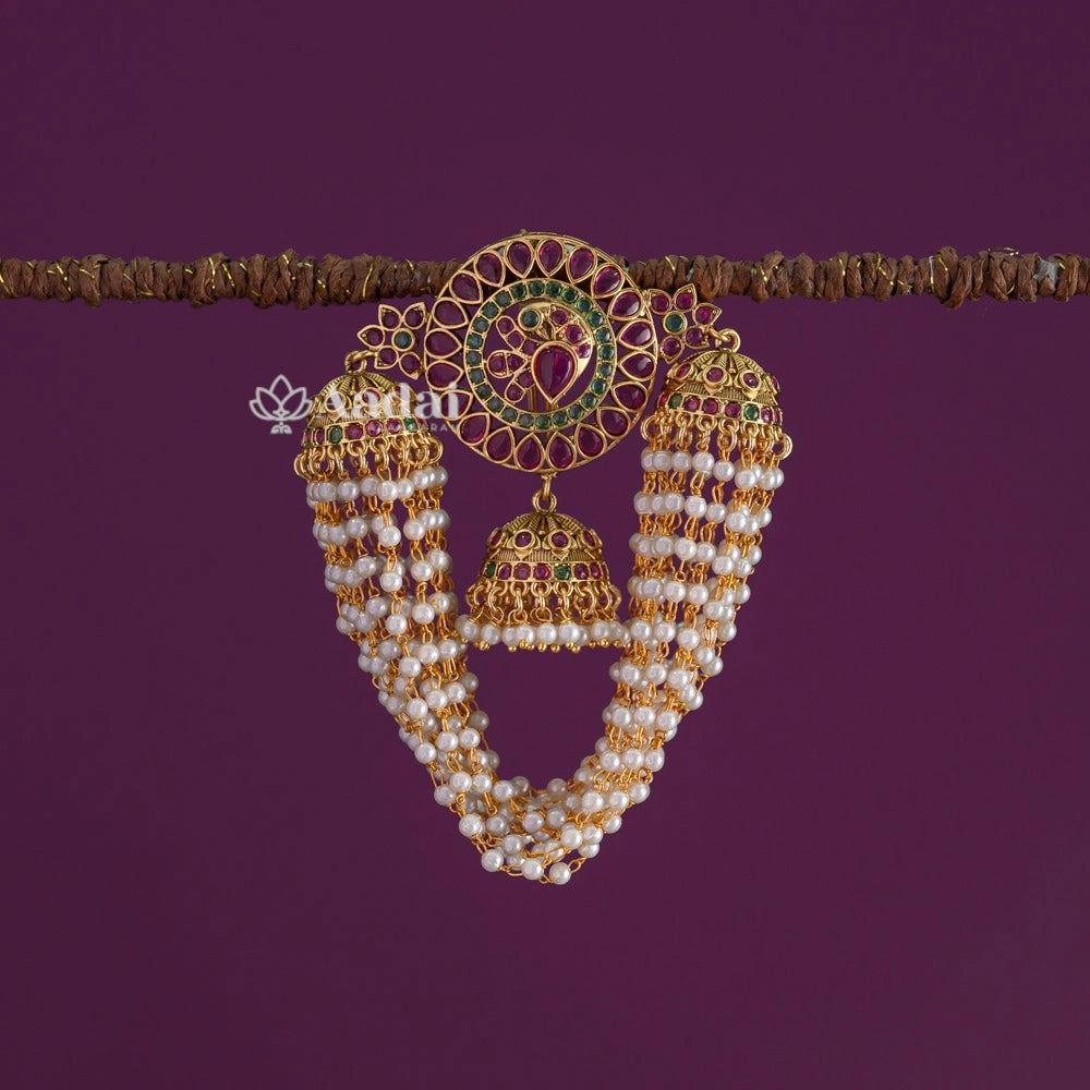 Kemp Jhumka With Cluster Pearl Jadai Billai