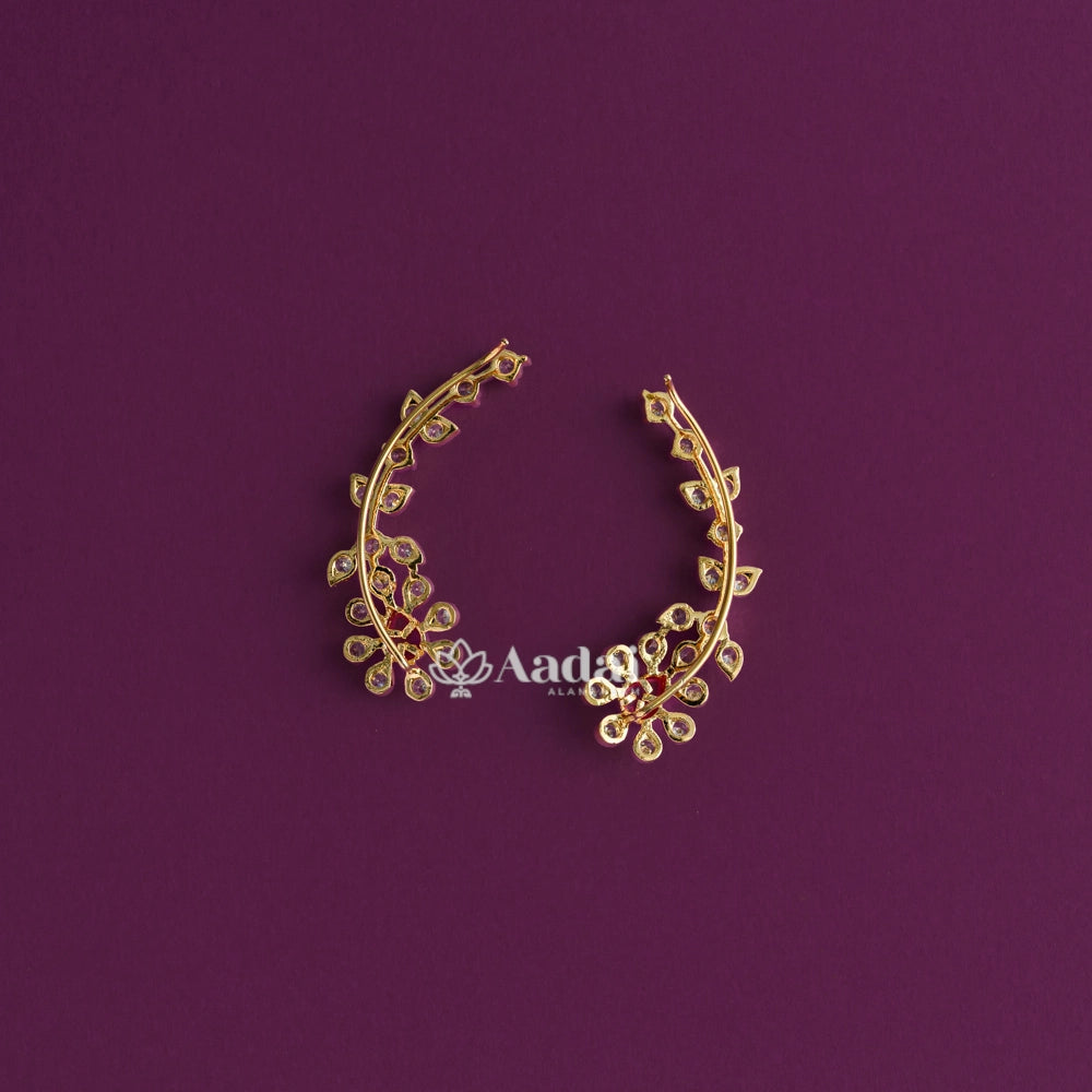 Floral Diamond Replica Stud Ear Cuff - Ruby