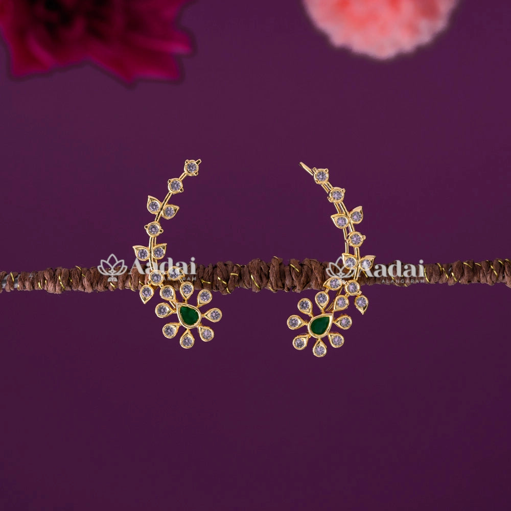 Floral Diamond Replica Stud Ear Cuff - Green