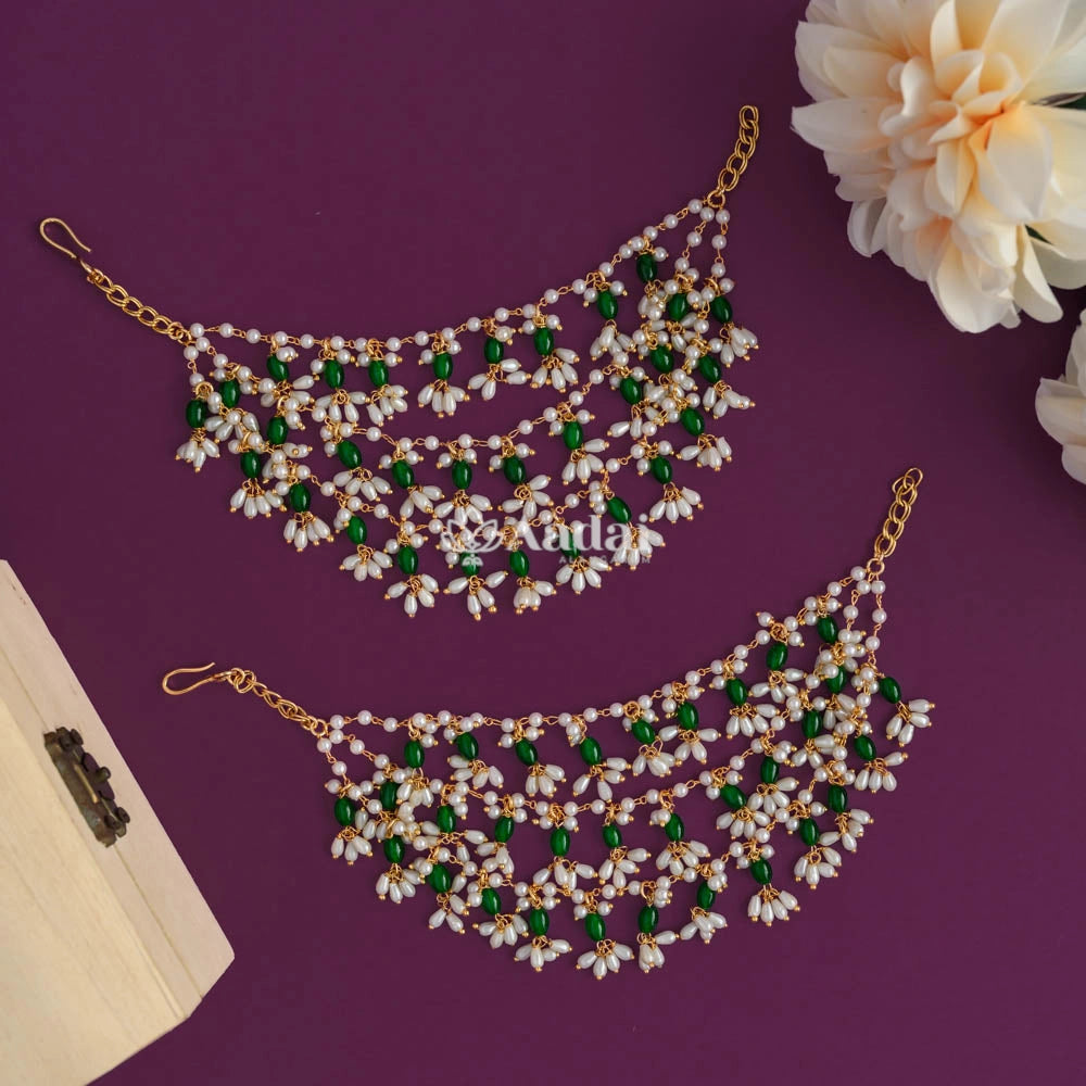 Champasaralu / Green Pearl Layer Ear chain