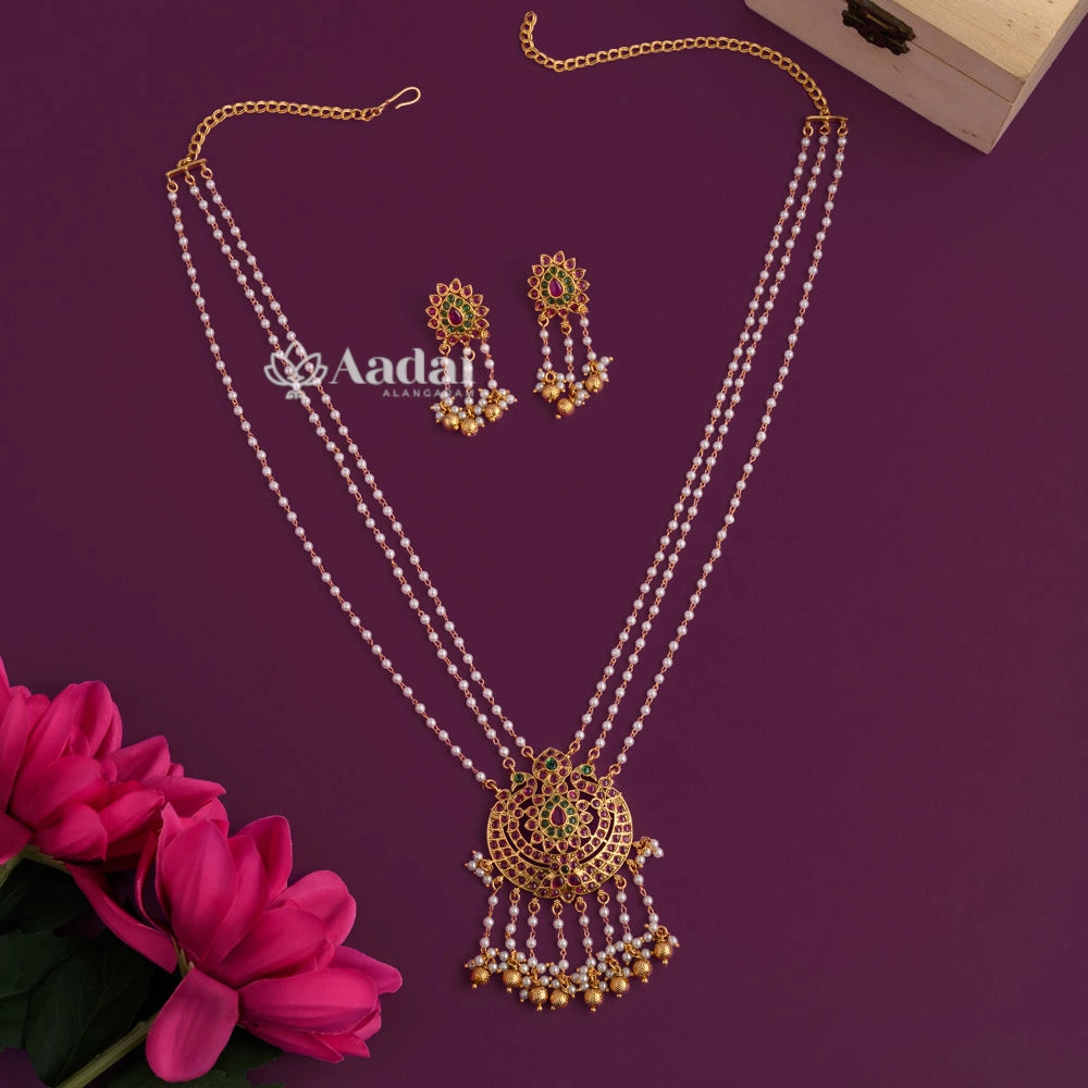 Peacock Kemp Pendant Pearl Layer Mala
