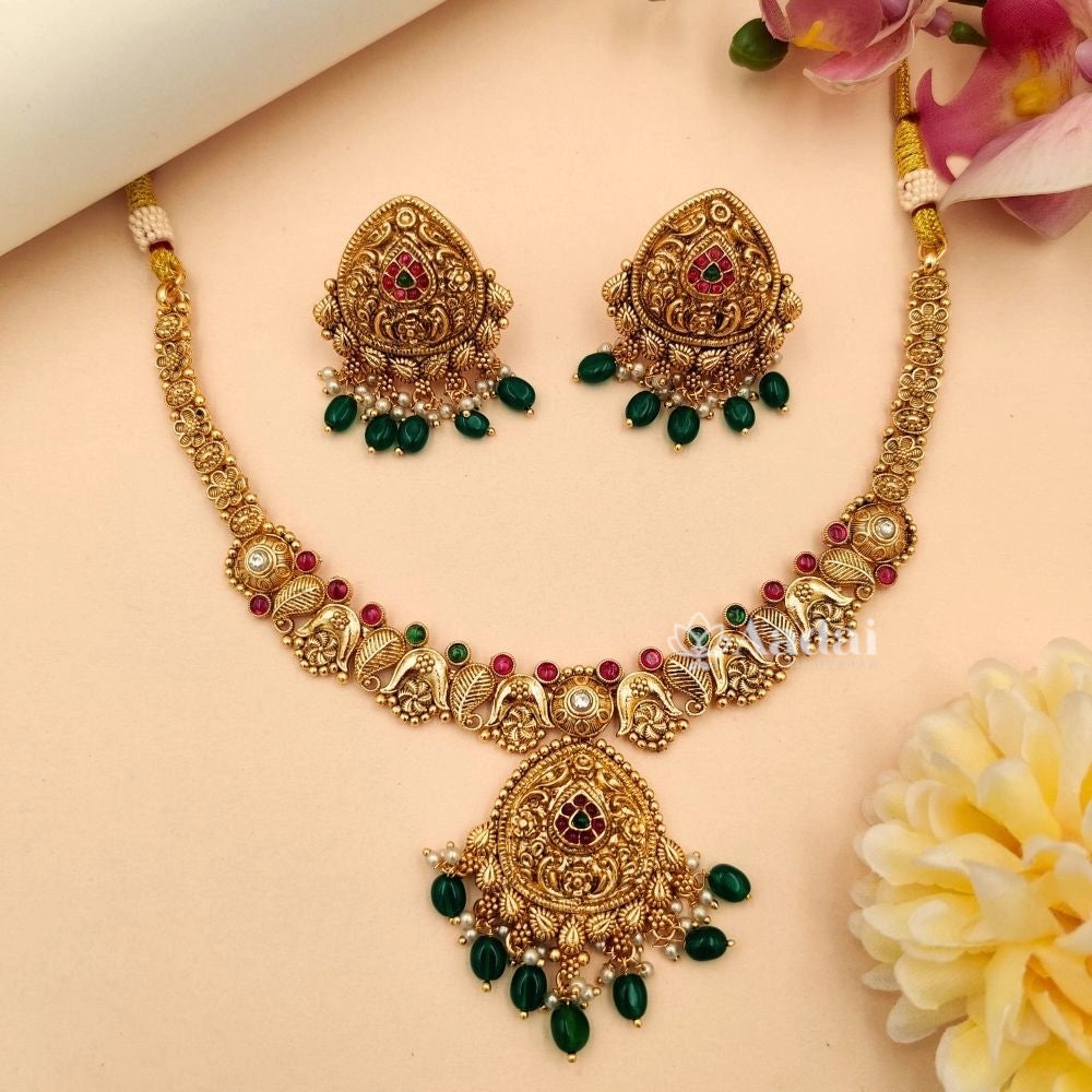 Non Idol Green Beads Necklace