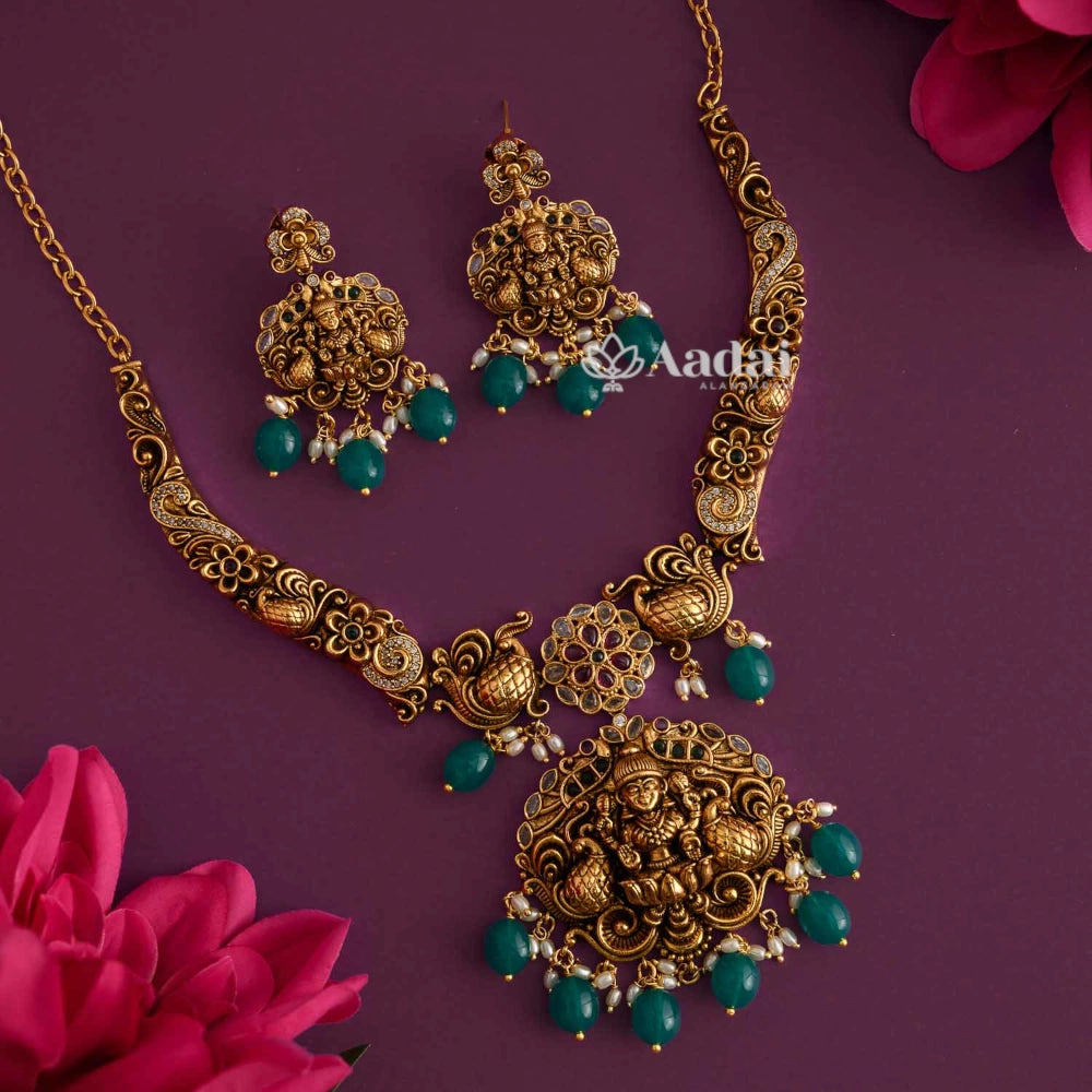 Verdant Majesty Laxmi Deep Antique Necklace
