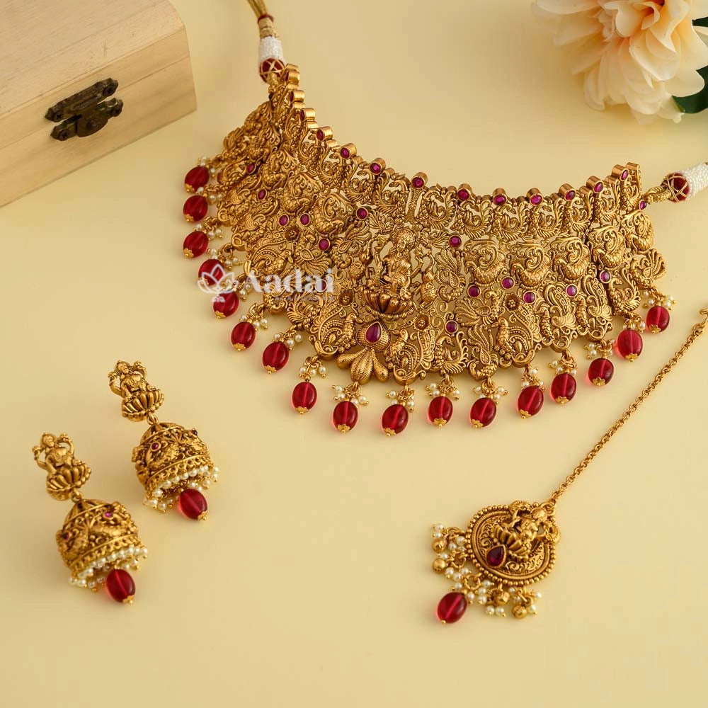 Legendary Laxmi Choker Combo Set - Red