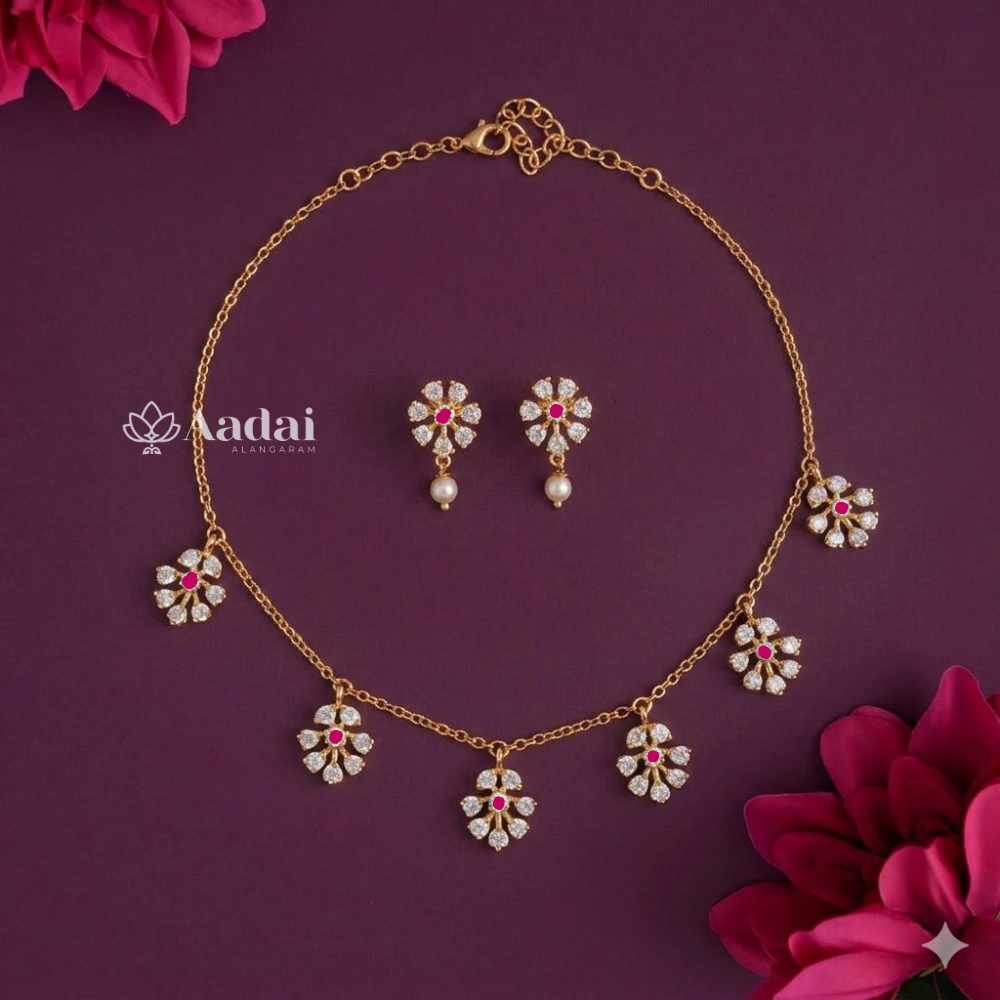Floral Diamond Replica Sparkling Chain Set