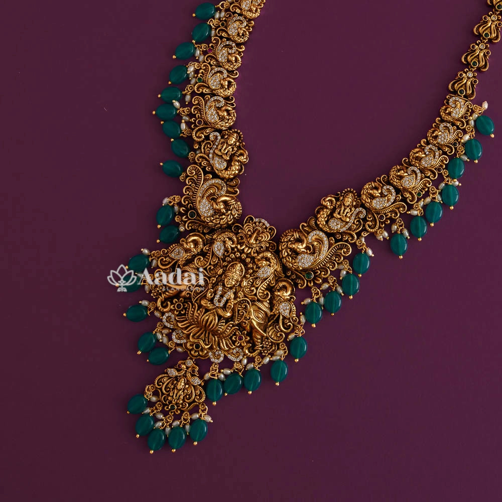 Stunning 2D Nagas Lakshmi Haram with Green Beads