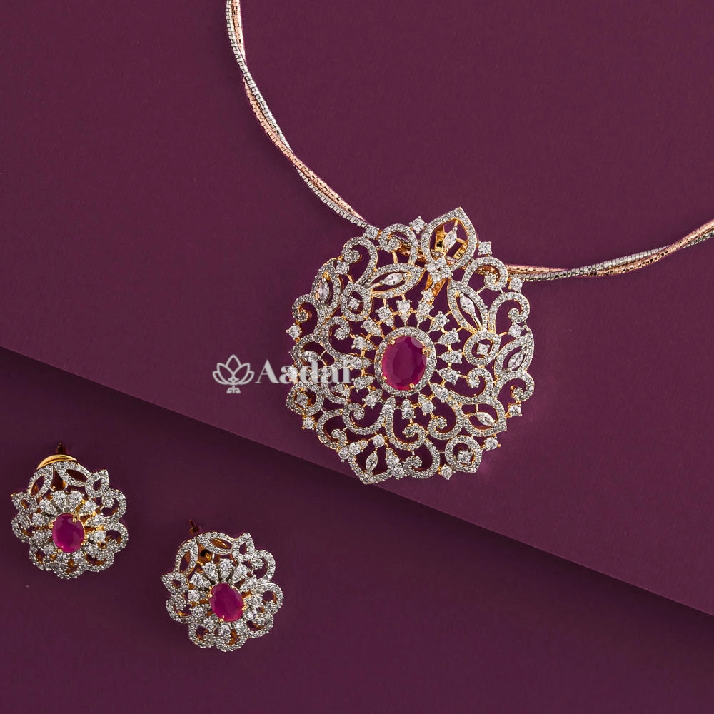 Sparkling String With Diamond Pendant Sets - Pink