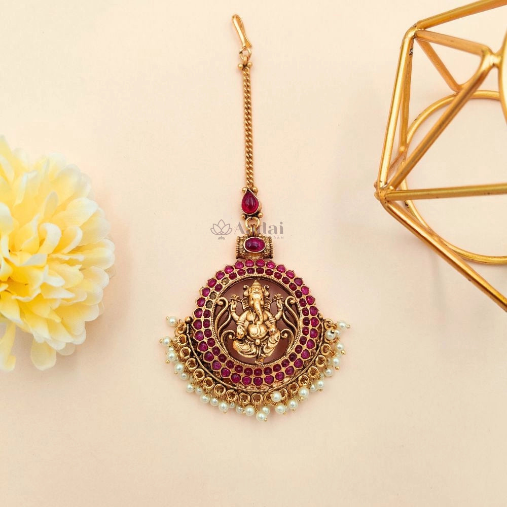 Ruby Pearls Vinayagar Maang Tikka