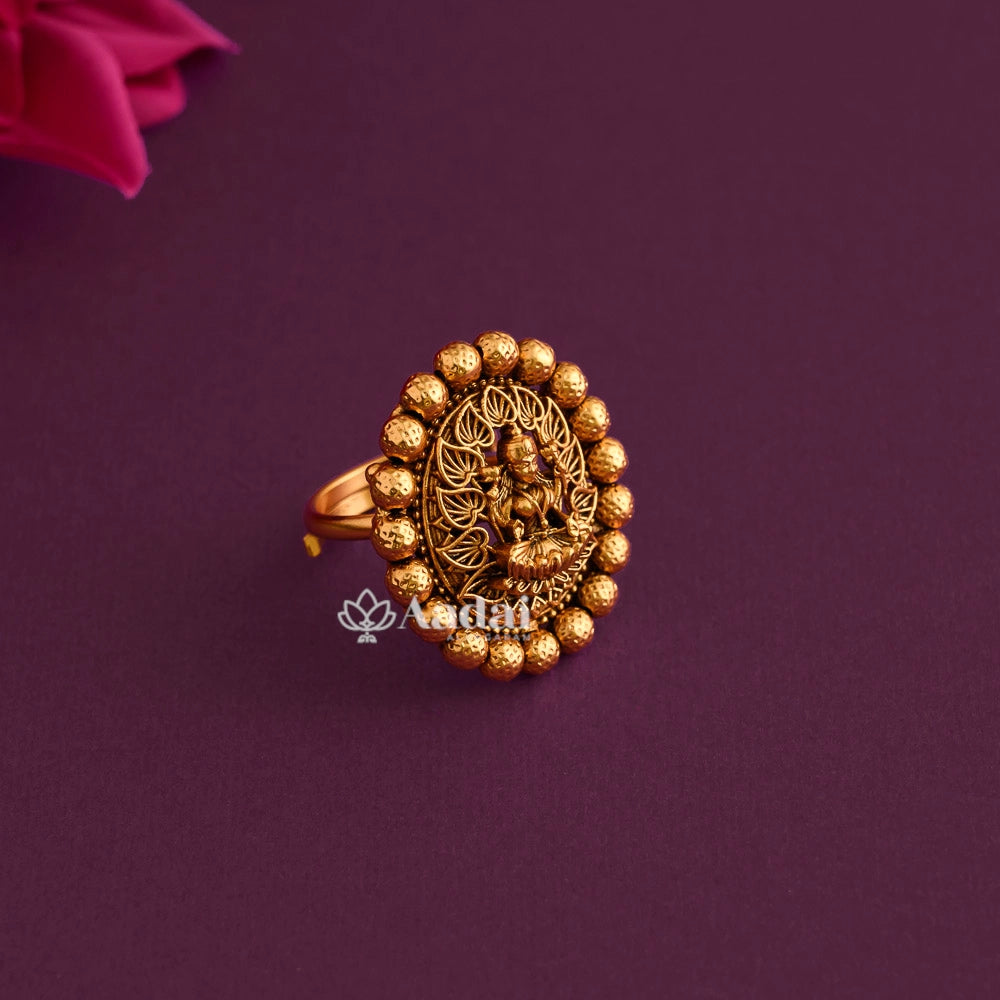 Antique Floral Lakshmi Finger Ring