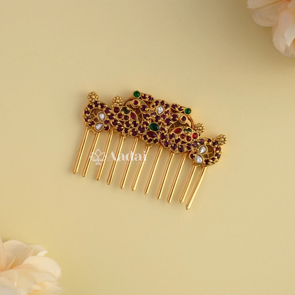 Dual Peacock Kemp Hair Brooch