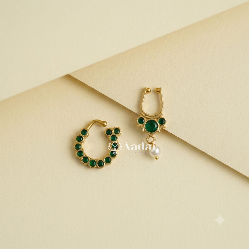 Twinkle Classic Nose Pin With Septum - Green