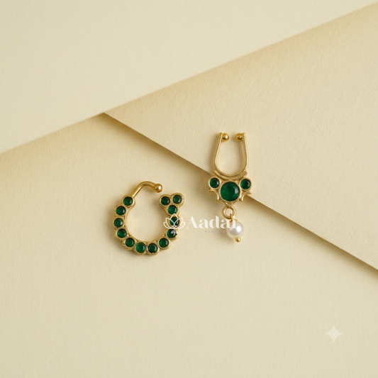 Twinkle Classic Nose Pin With Septum - Green