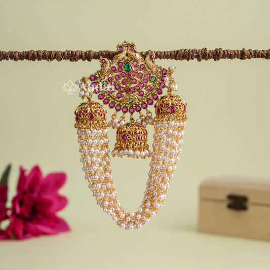 Dual Peacock Jada Billai Cluster Pearl