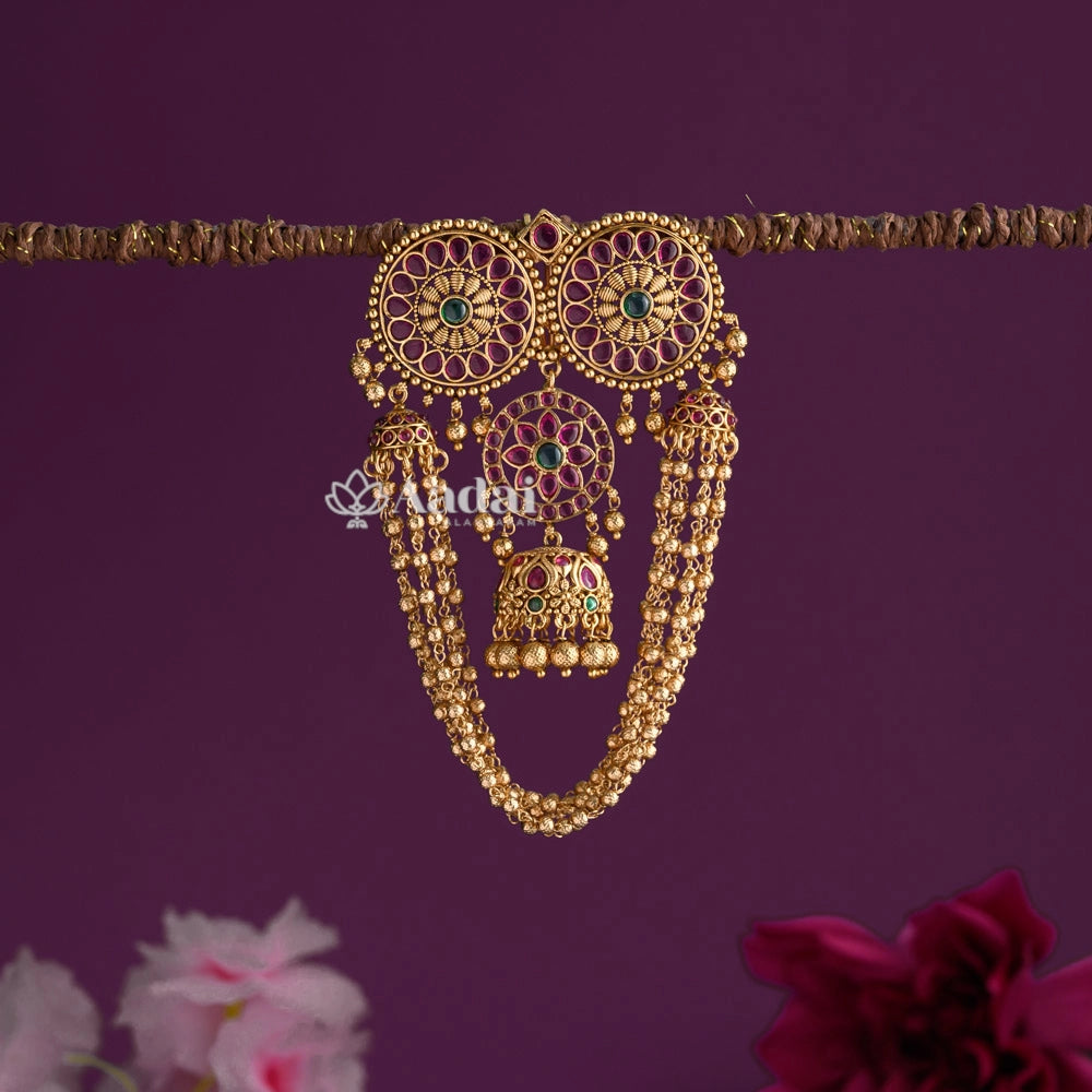 Kemp Jhumka Jadai Billai Gold Cluster Hangings 