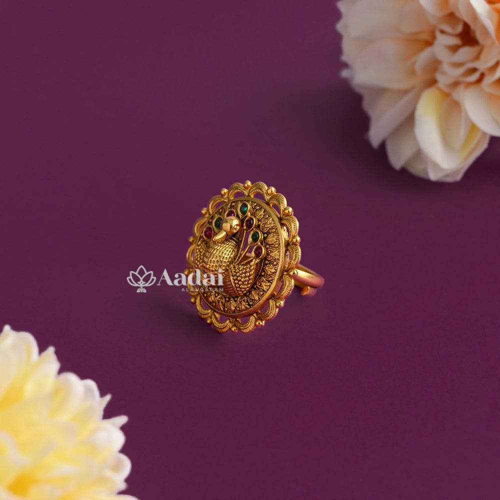 Peacock Antique Adjustable Finger Ring - Multi