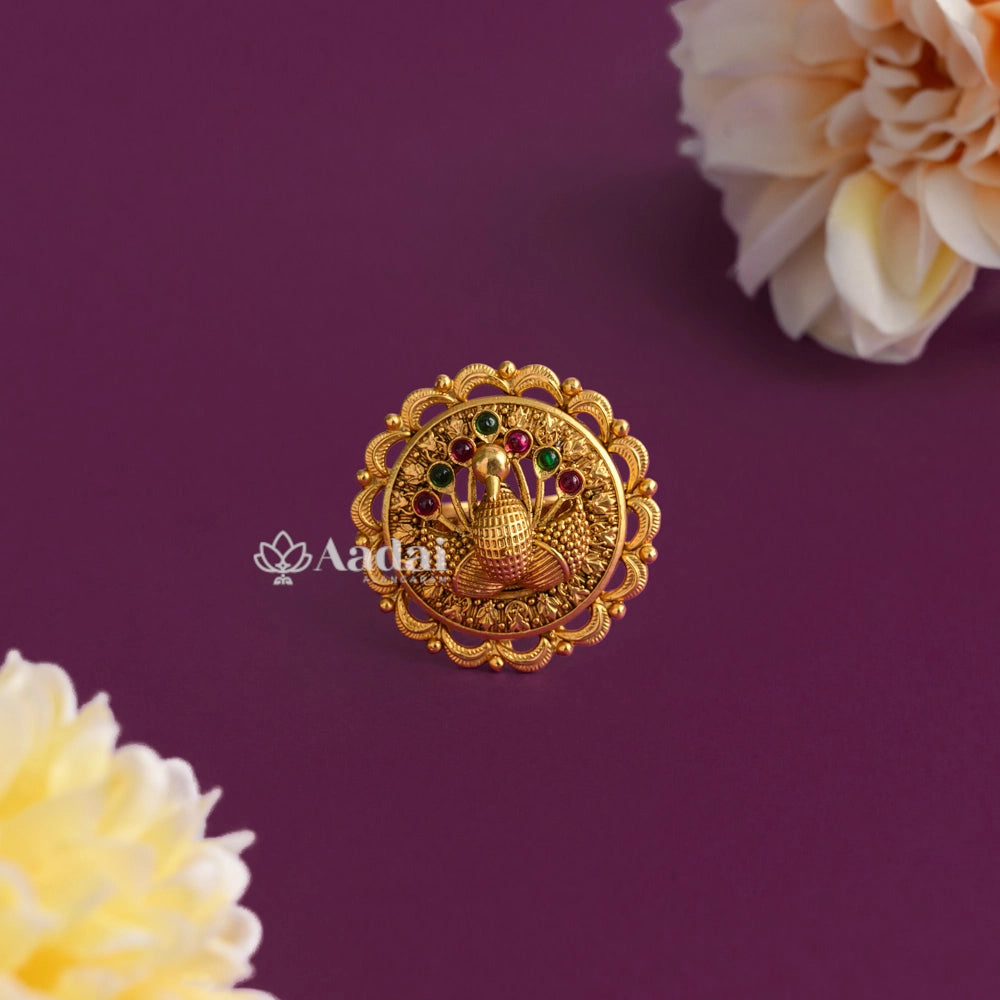 Peacock Antique Adjustable Finger Ring - Multi