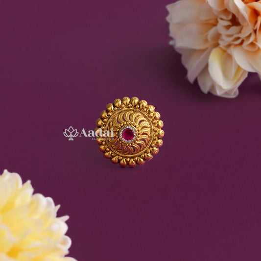 Floral Stone Antique Adjustable Finger Ring