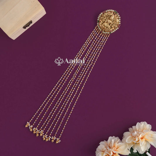 Gracious Lakshmi Jadai Billai With Hanging Pearl & Gold Beads