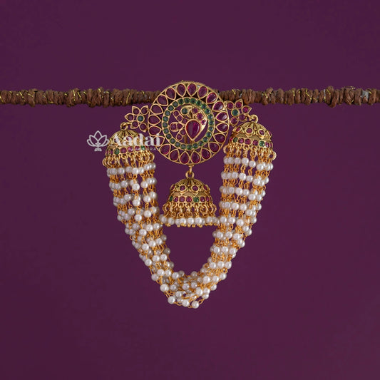 Kemp Jhumka With Cluster Pearl Jadai Billai