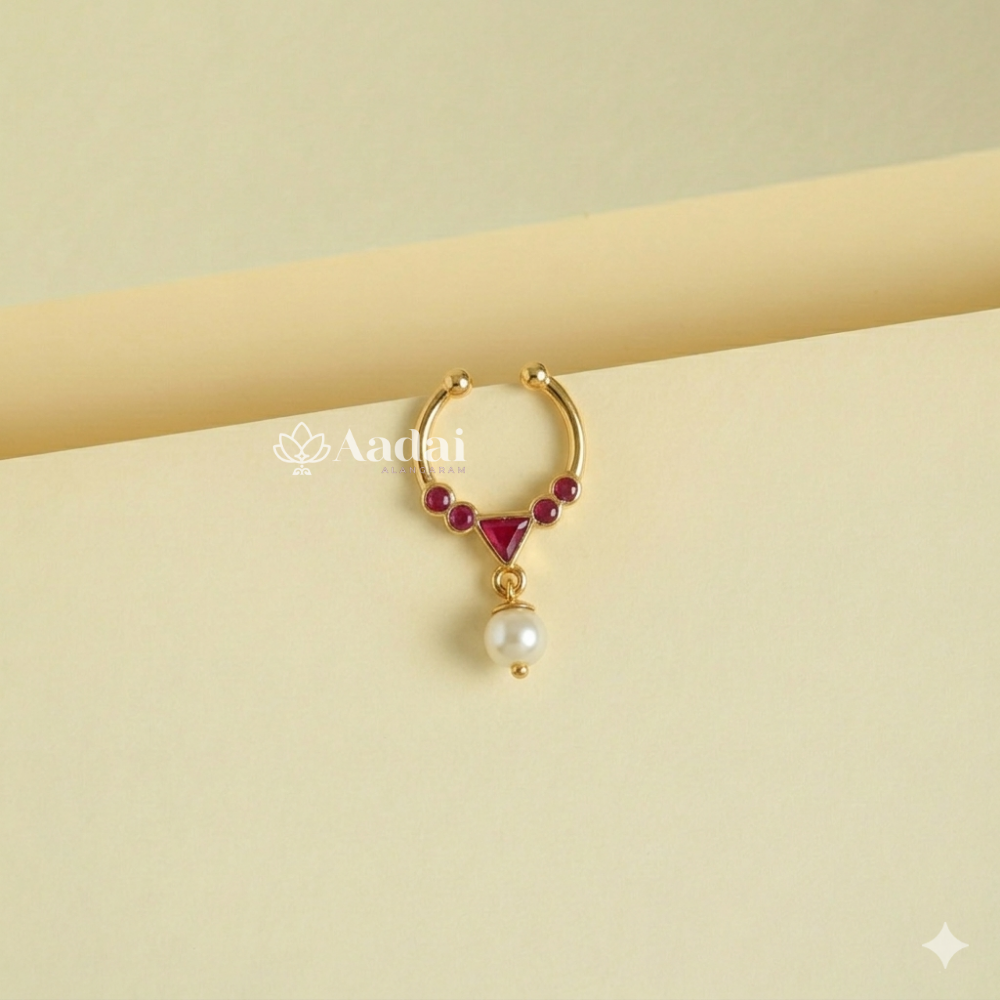 Vintage Floral Septum Nose Ring - Ruby