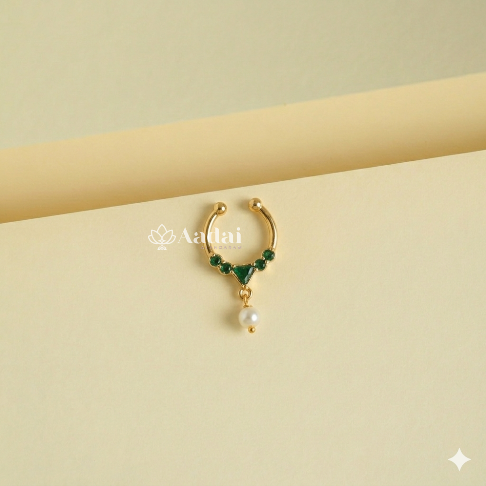 Vintage Floral Septum Nose Ring - Green