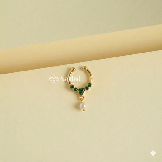 Vintage Floral Septum Nose Ring - Green