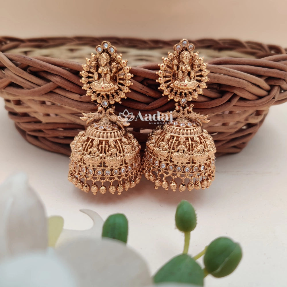 Gold lakshmi jhumka - White