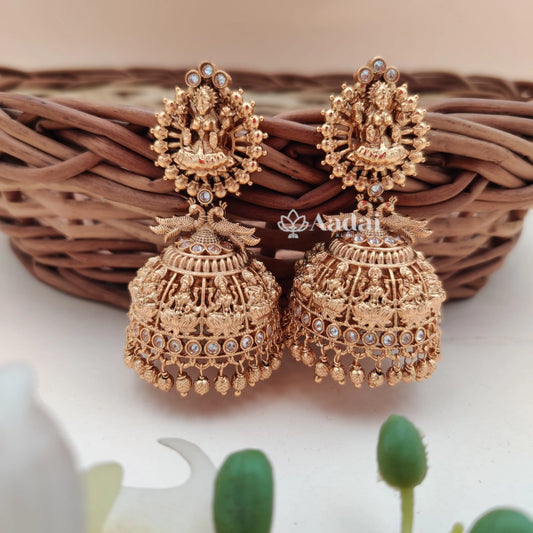 Gold lakshmi jhumka - White