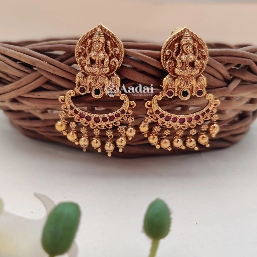 Golden Beads Lakshmi Earrings