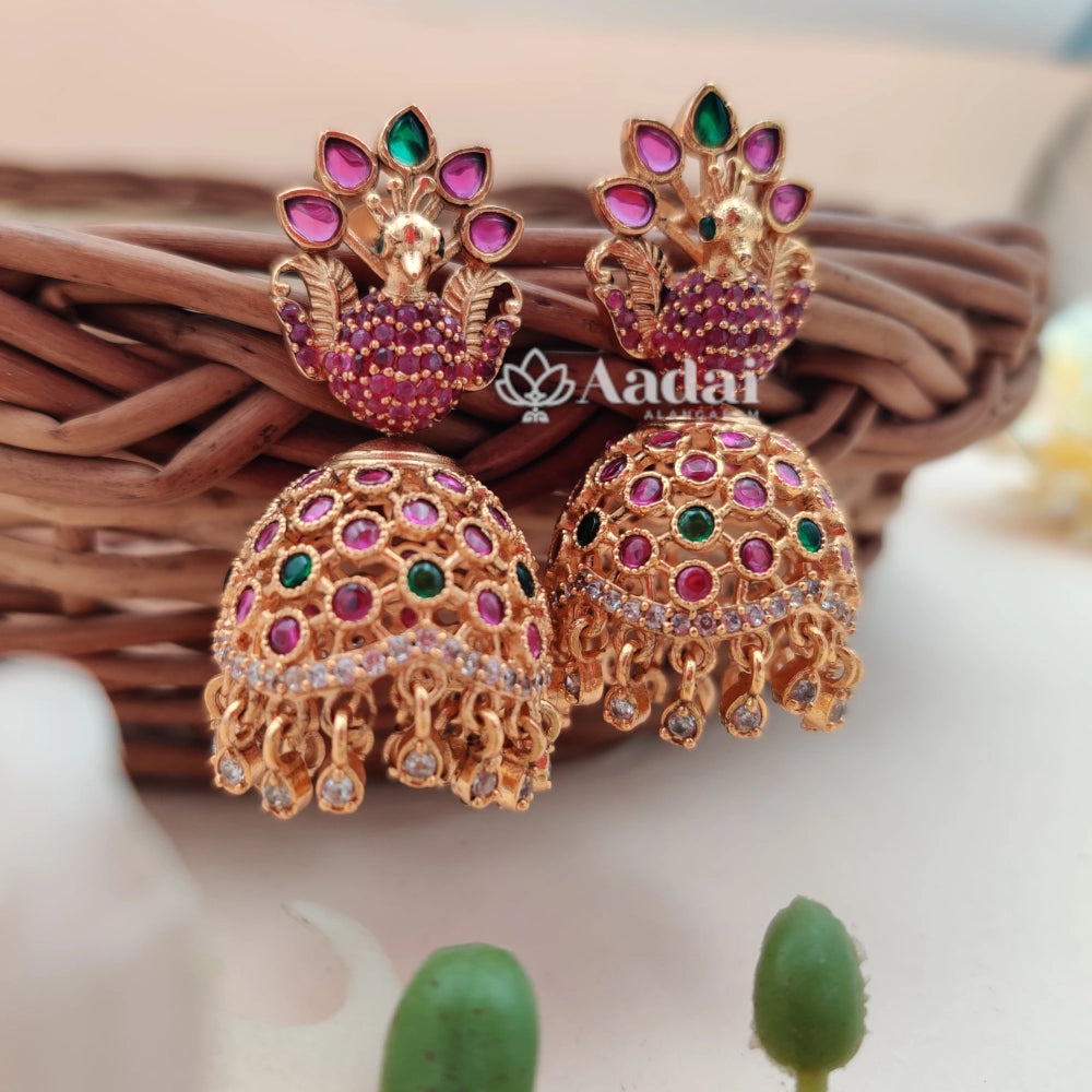 Peacock Roating Design Jhumkas