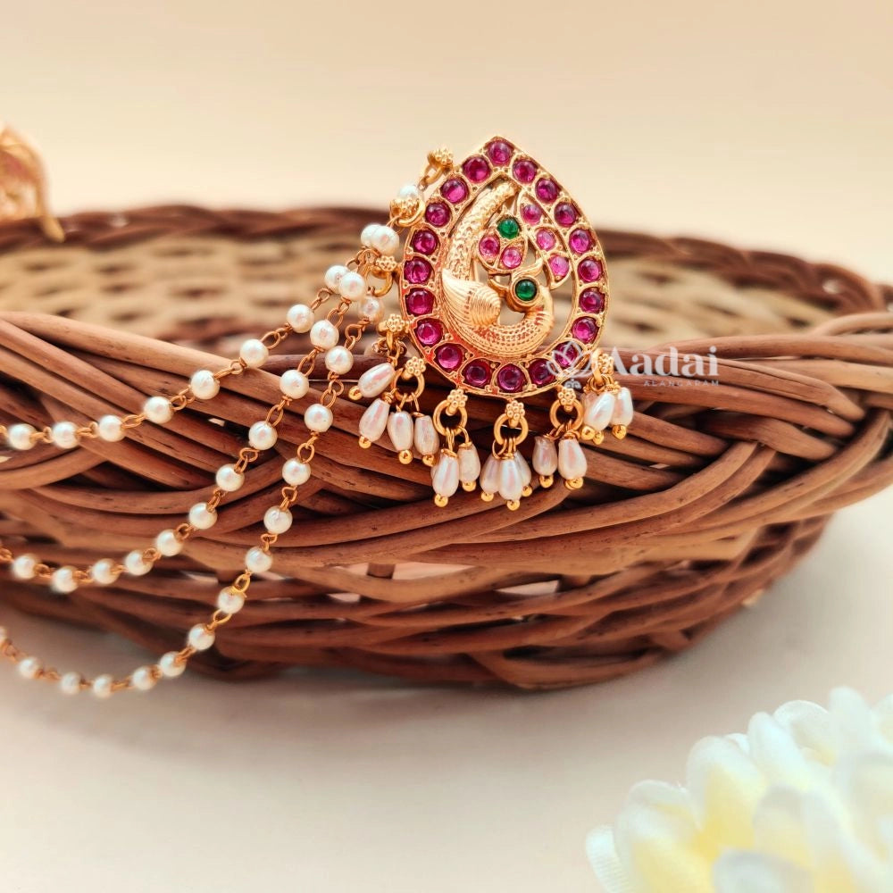 Rice Pearl Peacock Jhumka with Mattal