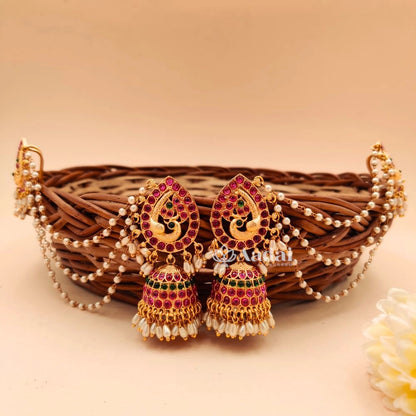 Rice Pearl Peacock Jhumka with Mattal