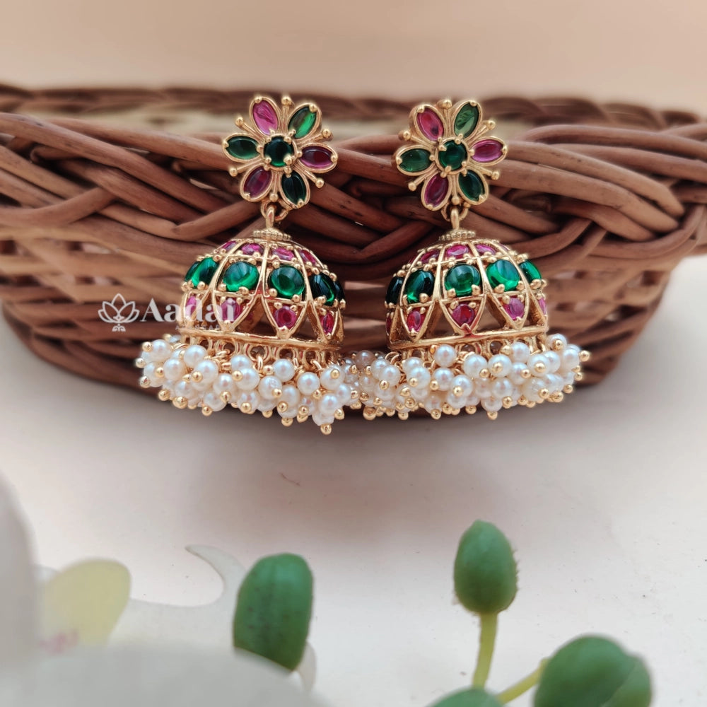 Classic Kemp Jhumkas - Ruby & Green