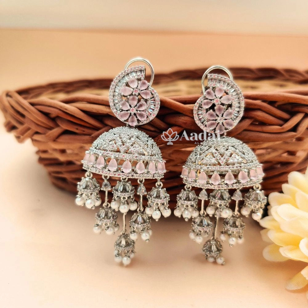 Dangle zircon jhumka - Pink