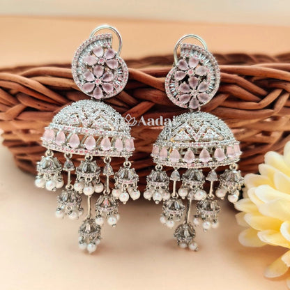 Dangle zircon jhumka - Pink