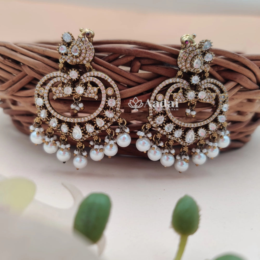 Victorian replica peacock earring - White