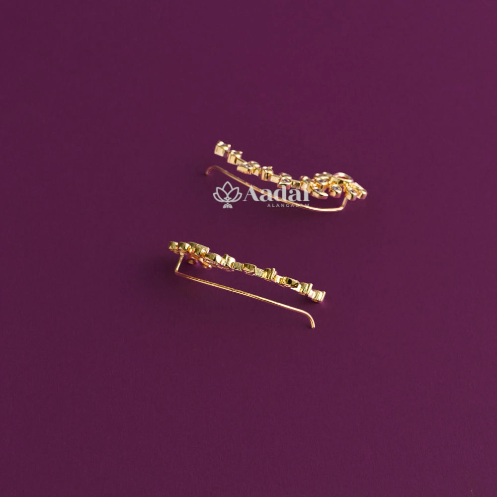 Floral Diamond Replica Stud Ear Cuff - Ruby