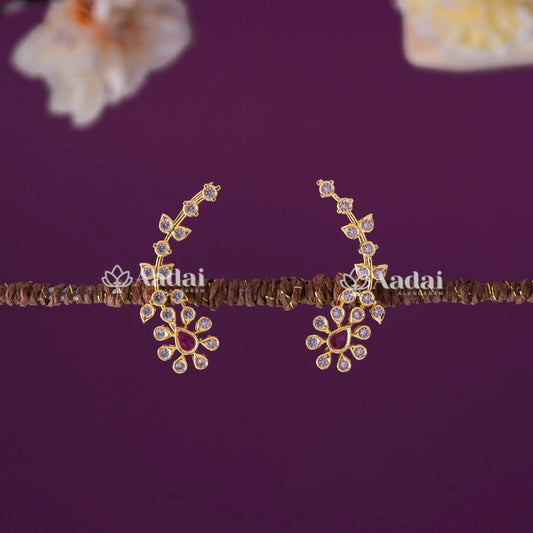 Floral Diamond Replica Stud Ear Cuff - Ruby