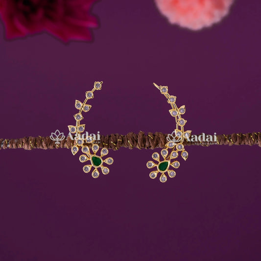 Floral Diamond Replica Stud Ear Cuff - Green