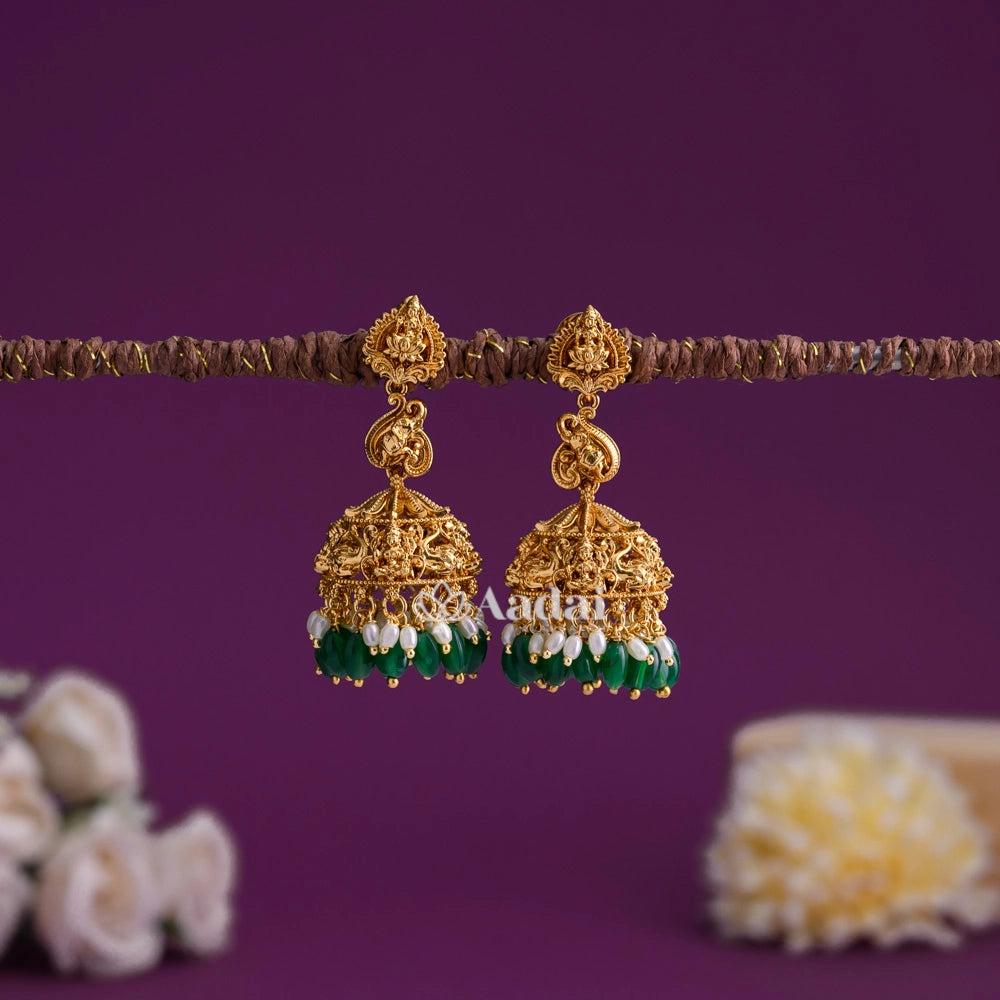 Antique Lakshmi Jhumka Green Beads