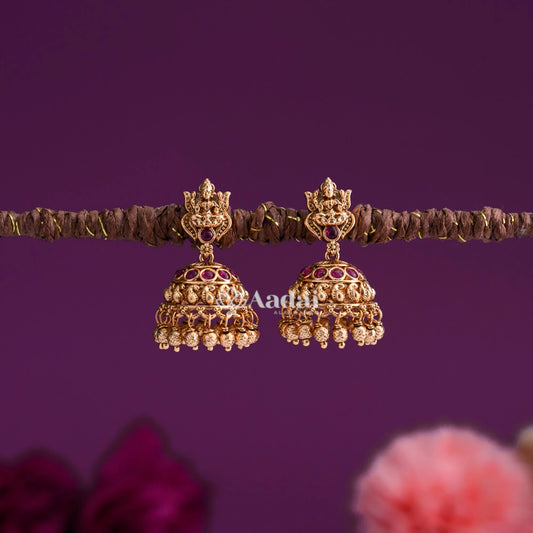 Antique Lakshmi Small Jhumka - Ruby