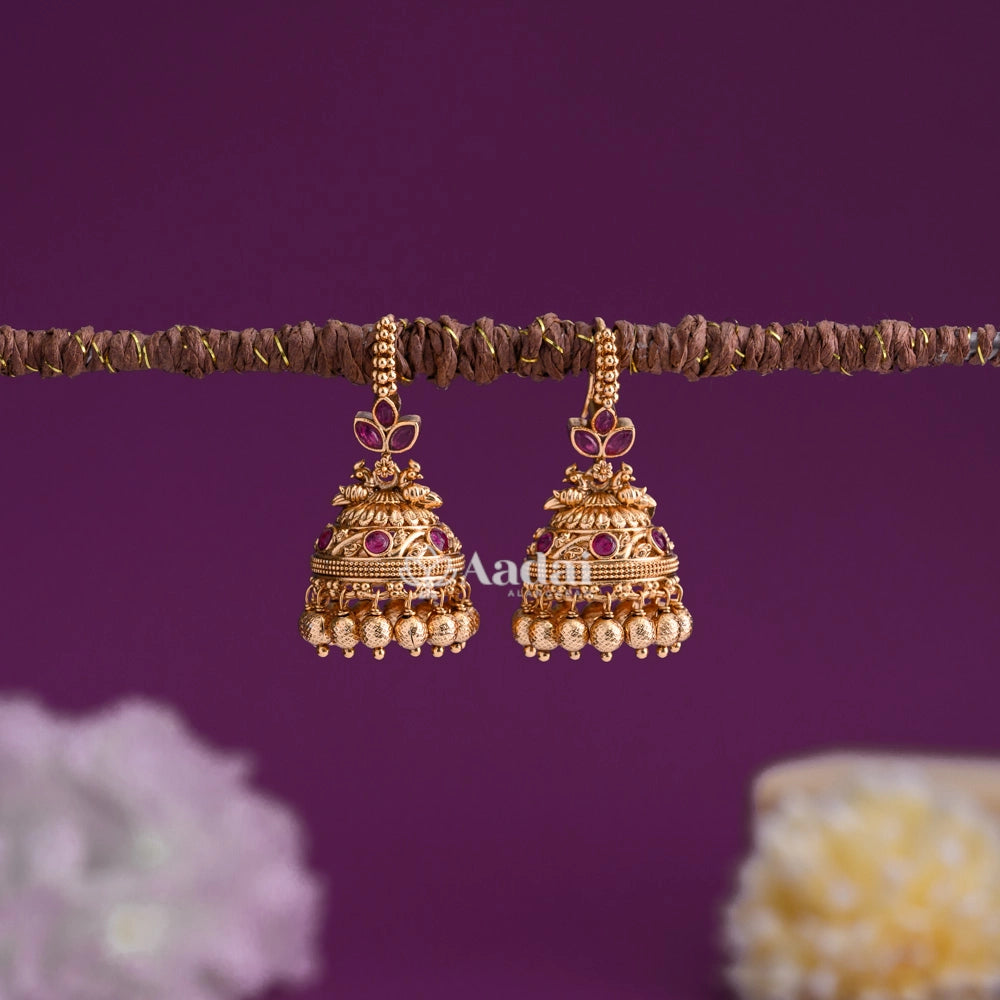 Antique Dual Peacock Hook Earring - Ruby