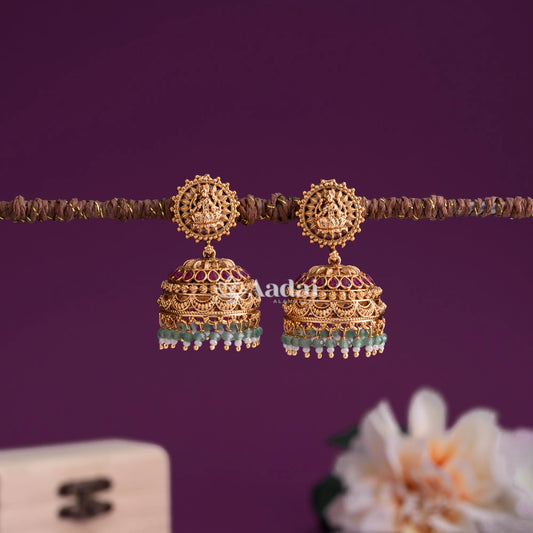 Stunning Antique Jhumka Green Beads