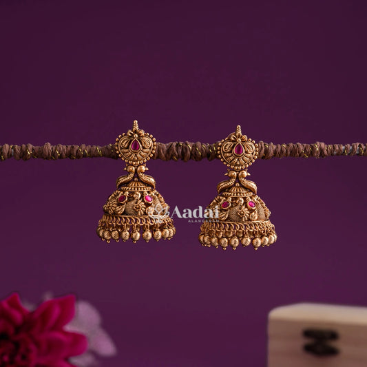 Premium Antique Peacock Jhumka - Pink