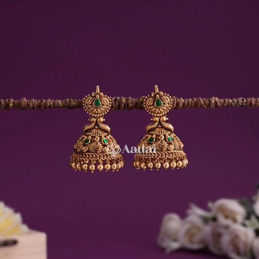 Premium Antique Peacock Jhumka - Green