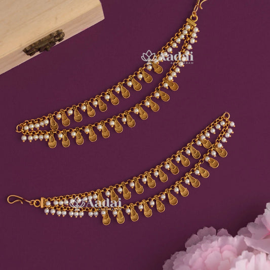 Droplet Antique Gold With Pearl Mattal