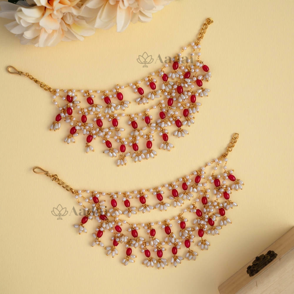  Champasaralu / Red Pearl Layer Ear chain 