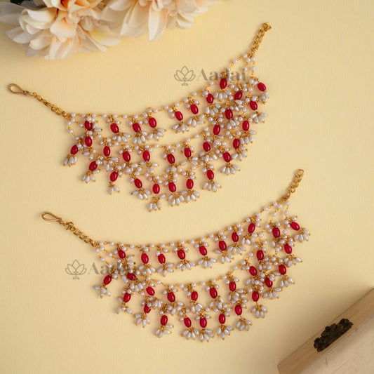  Champasaralu / Red Pearl Layer Ear chain 