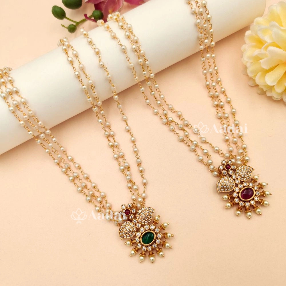 Triple Layer Pearl Pendant Chain